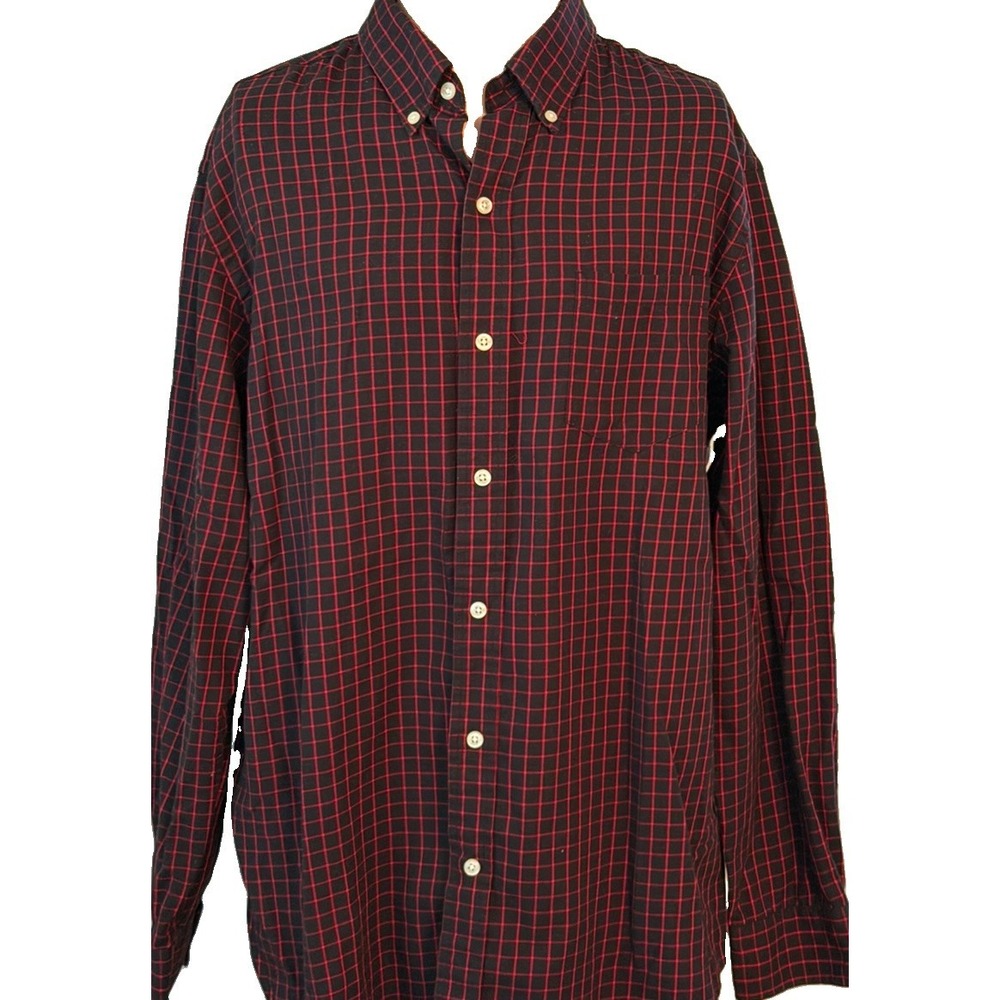 Chaps Mens Large Red And Black Plaid Long Sleeve Button Down Collar